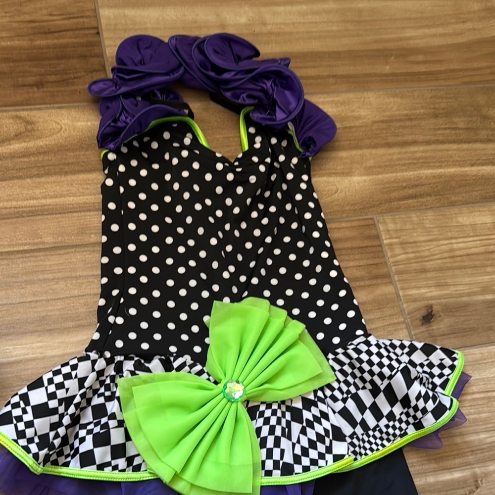 Black and White Mini Dress with Polka Dot and Checkered Patterns